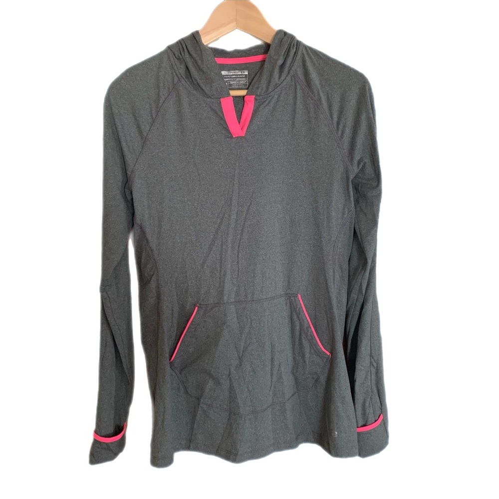 LAYER 8: PERFORMANCE, QWICK-DRY, GREY & PINK HOODIE, SIZE M